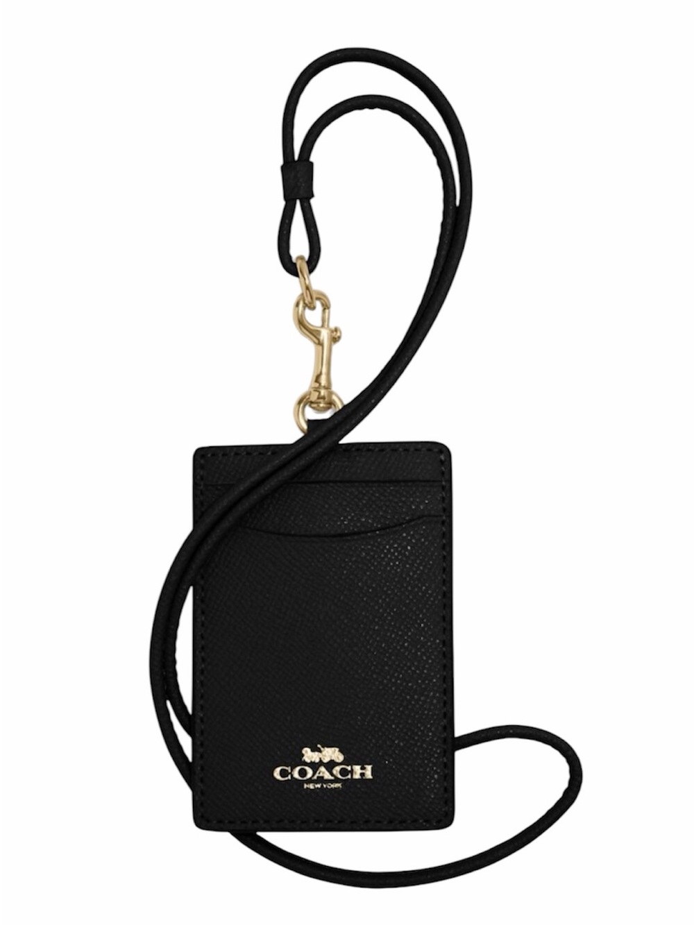 NWT Coach Black Leather Cardholder Lanyard with Gold Hardware - Picture 1 of 5